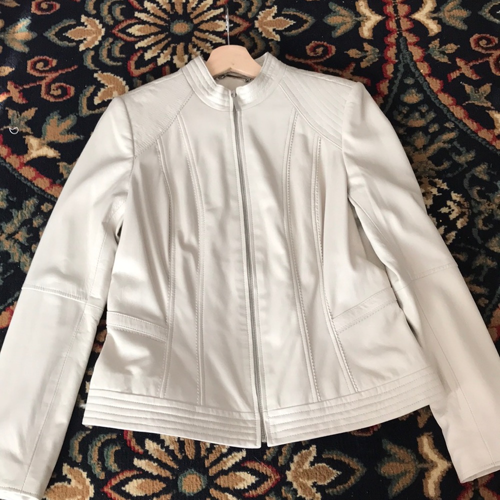 G.I.L.I Size 10 Off-White Seamed Leather Jacket